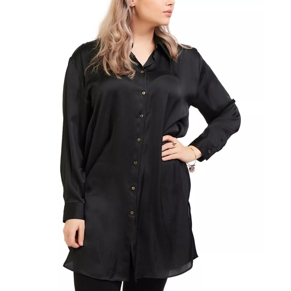 Black Tape Womens Trendy Plus Size X Long Sleeve Button-Front Tunic Top‎ $69 898